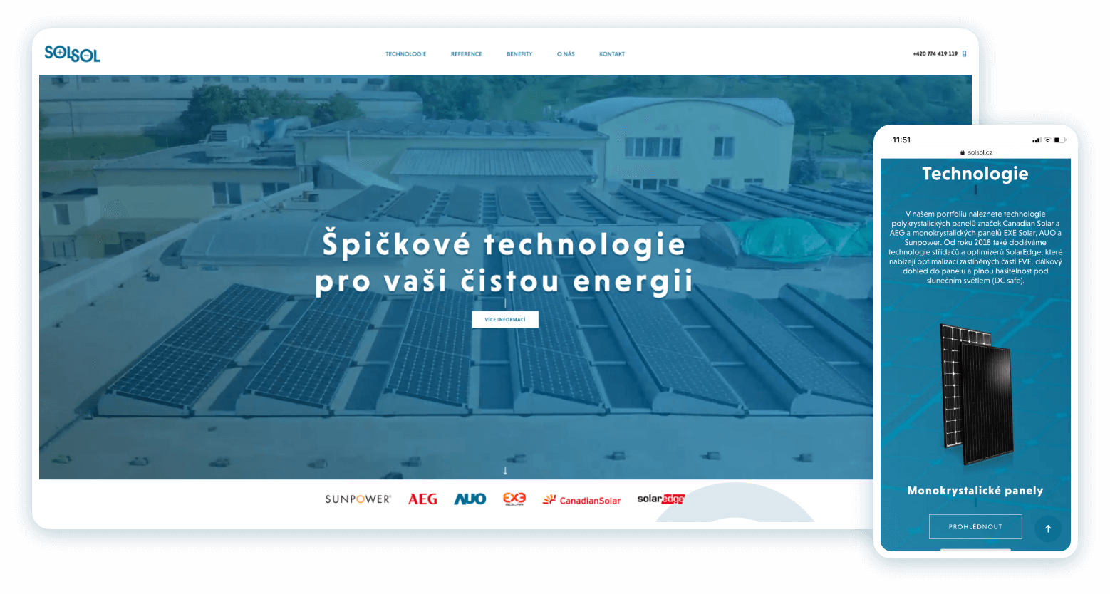 Ukázky webu SOLSOL desktop a mobile