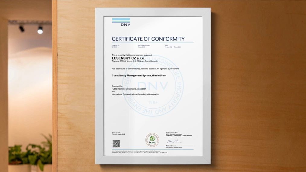 Certifikace APRA ukázka certifikátu pro obor public relations