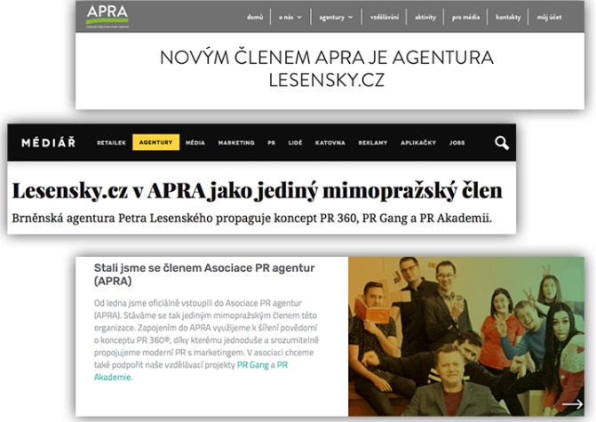 Lesensky.cz vstupuje do Asociace PR agentur (APRA)