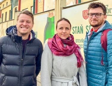 Martin Svoboda, Petra Hanzlová a Daniel Dvořák po návštěvě pivovaru Starobrno
