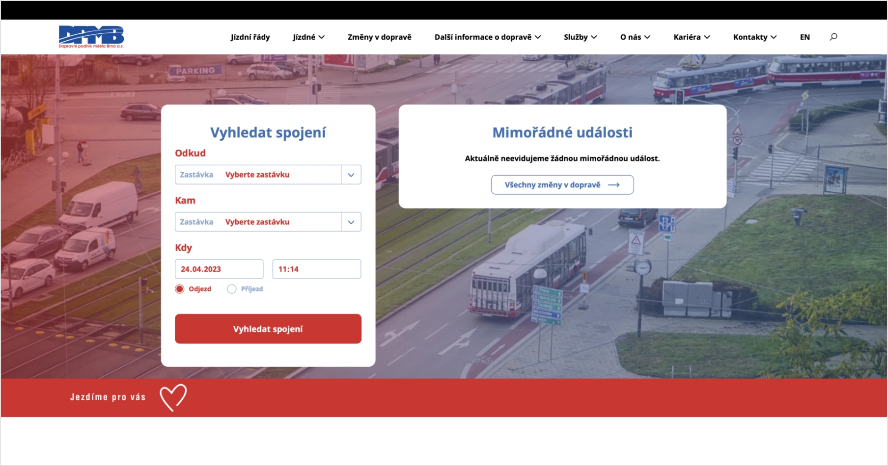 Ukázka webu Dopravního podniku města Brna