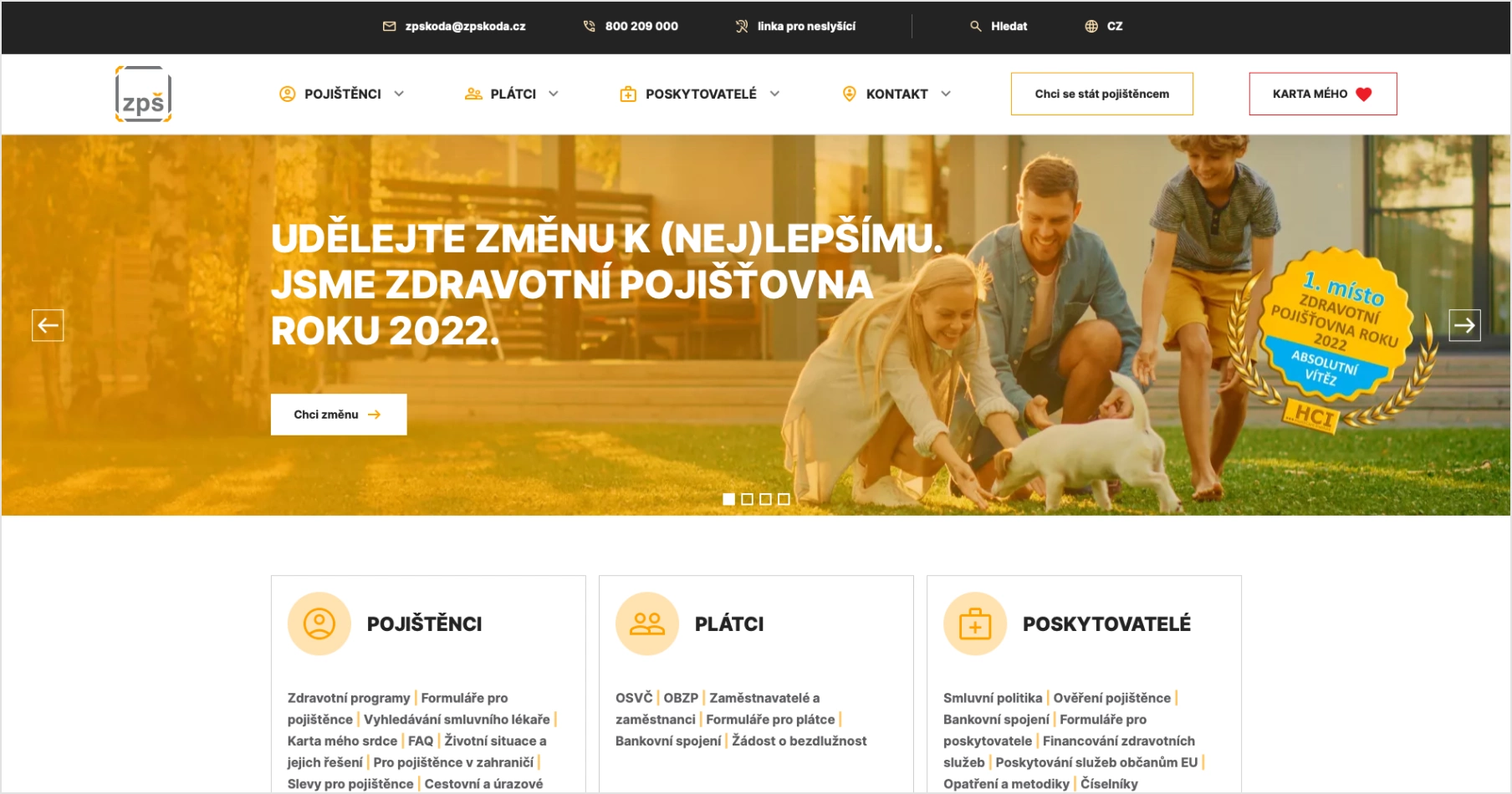 Ukázka webu Zaměstnanecké pojišťovny Škoda